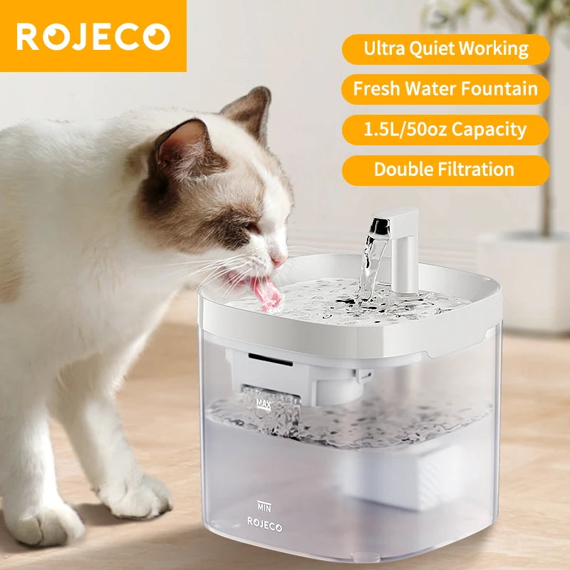 Fonte de Água Inteligente ROJECO para Pets: Dispensador Automático com Filtro Recirculante para Gatos e Cães