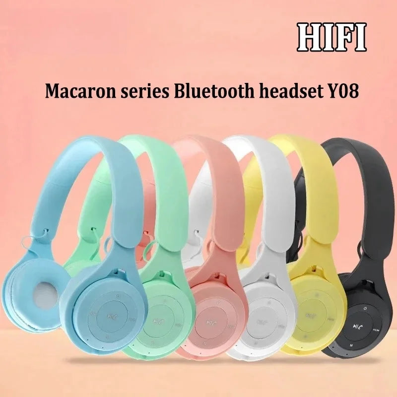 Fones de Ouvido Bluetooth Y08 Macaron: Com Microfone, Ideal para Jogos e MP3