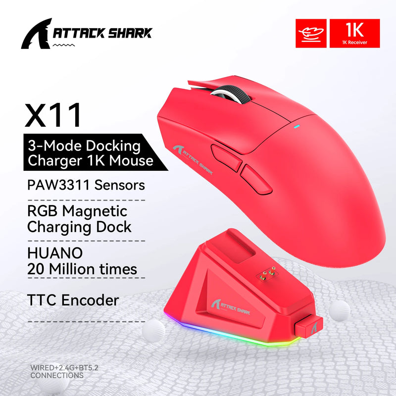 Mouse Gamer Attack Shark X11: Conexão Tri-Mode, 22000 DPI, RGB e Alta Performance